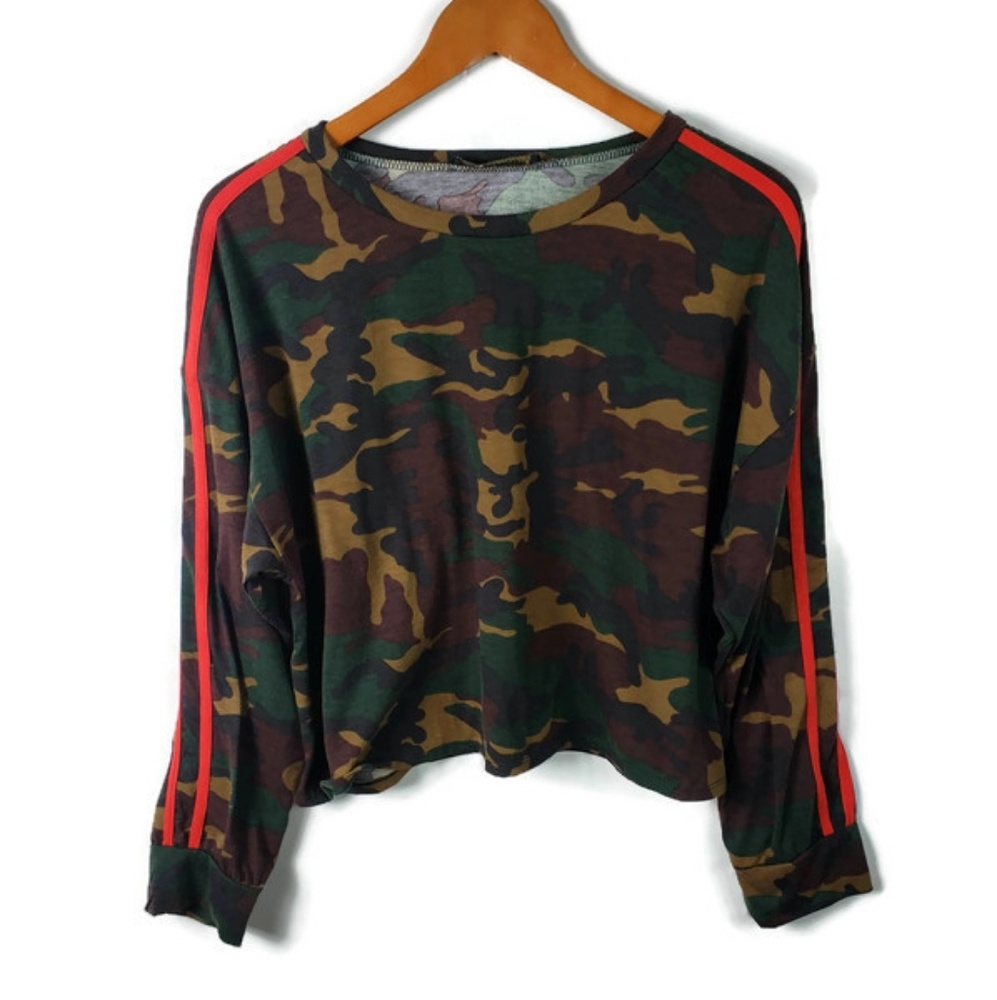 Camo Crop Top Long Sleeve Rag to Riches Knit XL